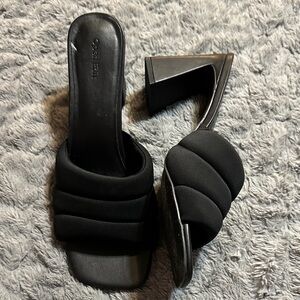 Quilted Black Slide Mules with Block Heel